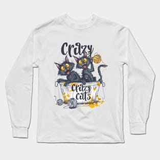 Cats playing with balls of yarn Funny T-shirt 2-01 Long Sleeve T-Shirt